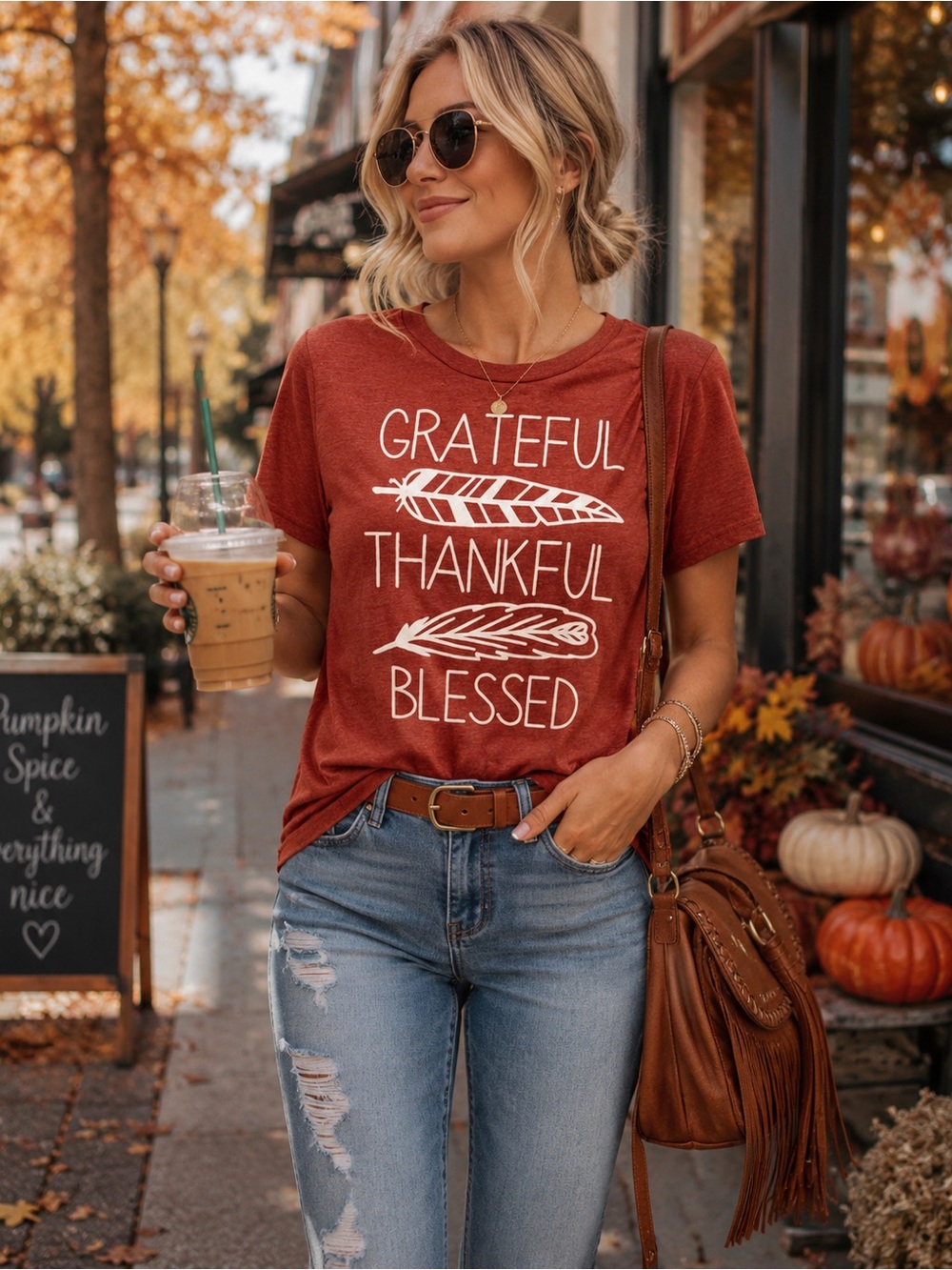 Grateful Thankful Blessed Graphic Tee | Size L